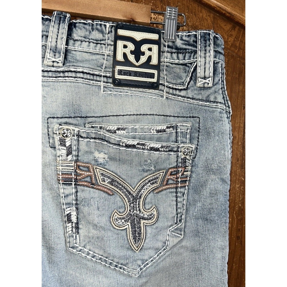 Mens Rock Revival Cadda Boot Cut Jeans Sz 36 Double Rear Pockets NICE